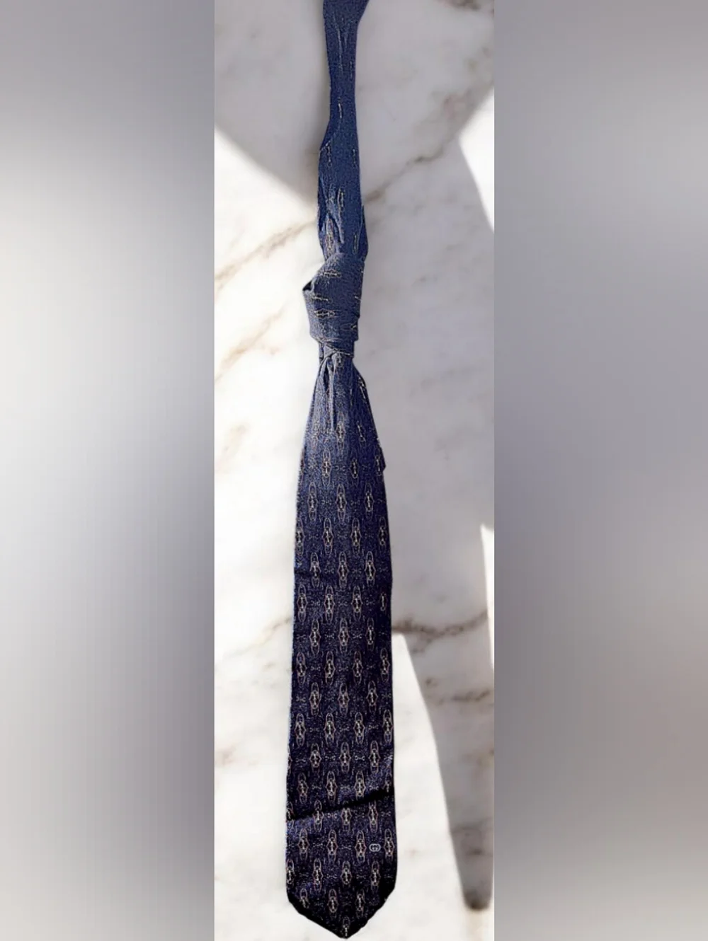 Gucci Silk Tie Vintage Horsebit Equestrian Pattern Navy Made in Italy Vintage